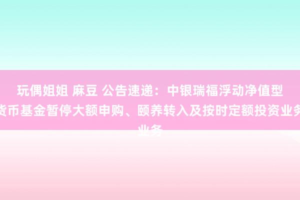 玩偶姐姐 麻豆 公告速递：中银瑞福浮动净值型货币基金暂停大额申购、颐养转入及按时定额投资业务