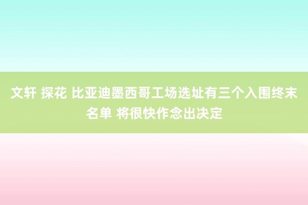文轩 探花 比亚迪墨西哥工场选址有三个入围终末名单 将很快作念出决定
