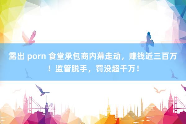 露出 porn 食堂承包商内幕走动，赚钱近三百万！监管脱手，罚没超千万！