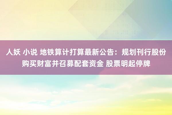 人妖 小说 地铁算计打算最新公告：规划刊行股份购买财富并召募配套资金 股票明起停牌