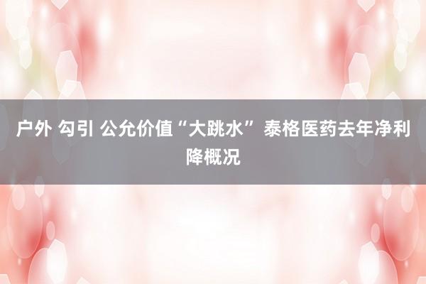 户外 勾引 公允价值“大跳水” 泰格医药去年净利降概况